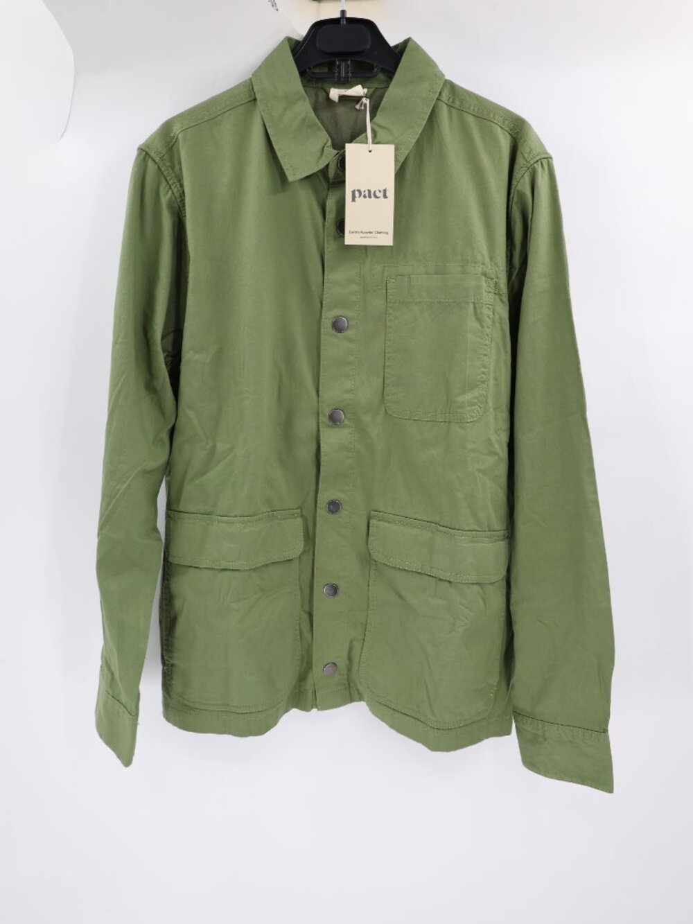 NWT Pact Shirt Jacket Mens Medium Woven Twill Field Organic Cotton Green utility